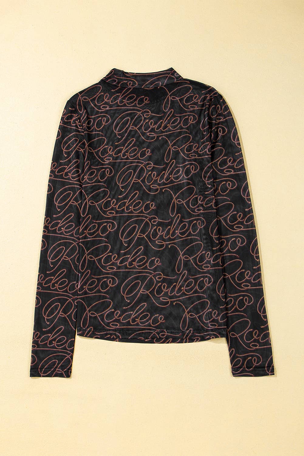 Western Printed Mock Neck Mesh Top | S-XL