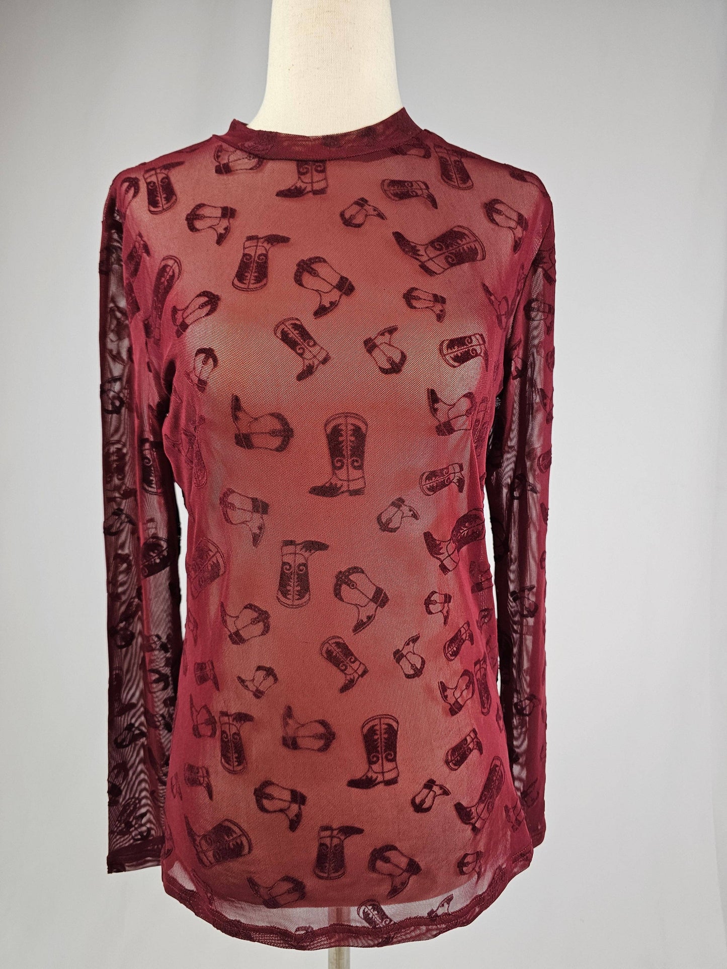 TZ102 Blame it on the Boots Velvet Mesh Top