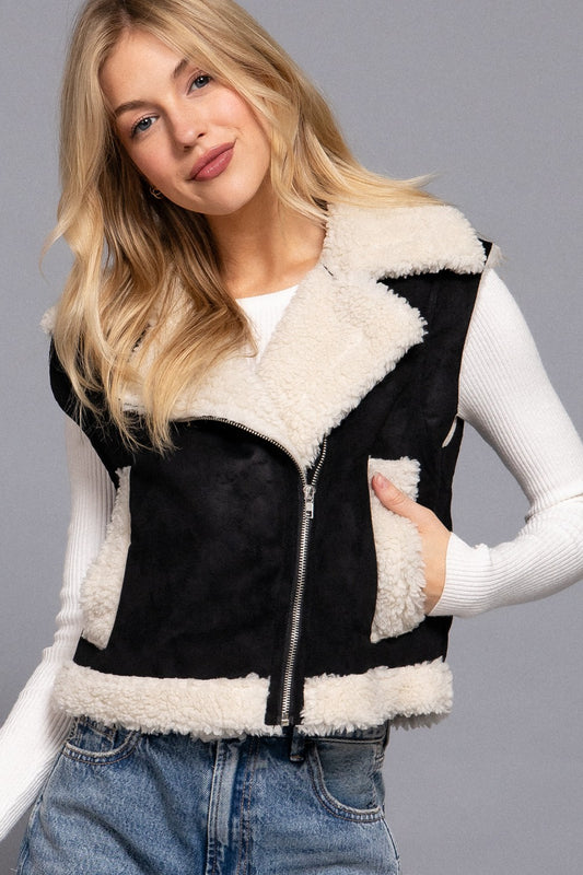 FAUX SUEDE INNER FUR ZIP UP VEST