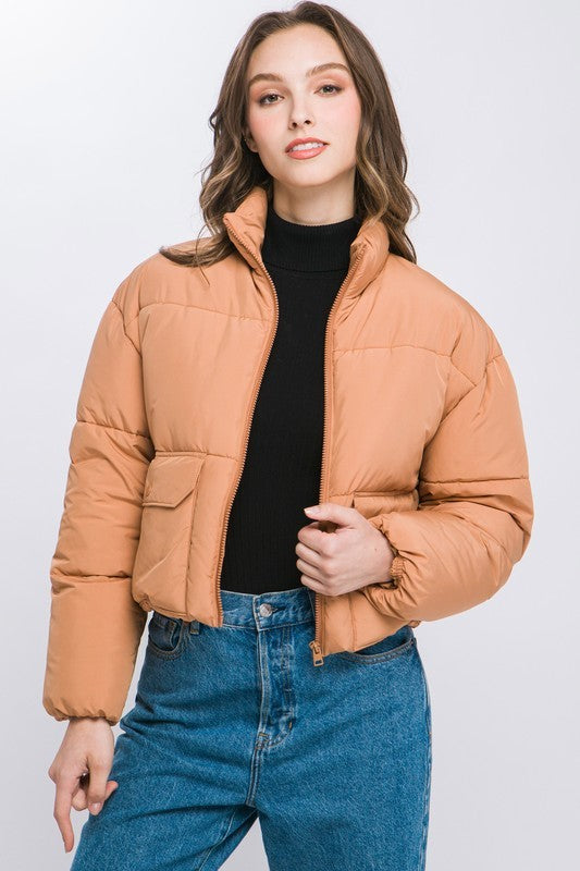 Waist Length Puffer Jacket W/Front Pockets