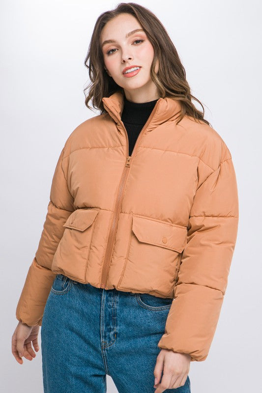 Waist Length Puffer Jacket W/Front Pockets