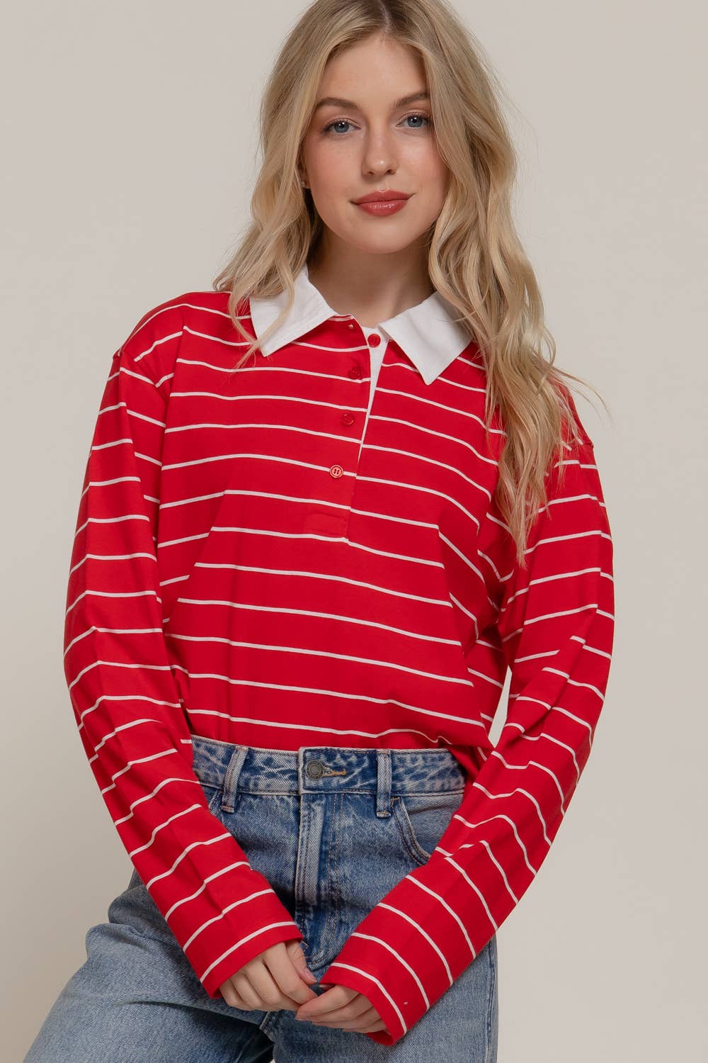 Long Sleeve Y/D Stripe Cotton Polo Shirt