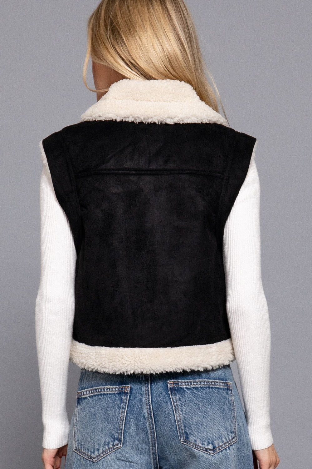 FAUX SUEDE INNER FUR ZIP UP VEST