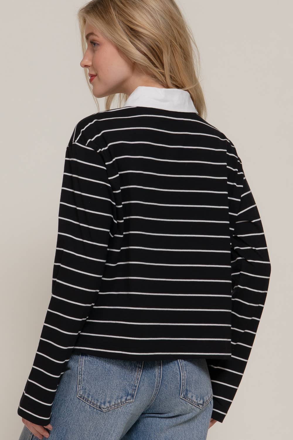 Long Sleeve Y/D Stripe Cotton Polo Shirt