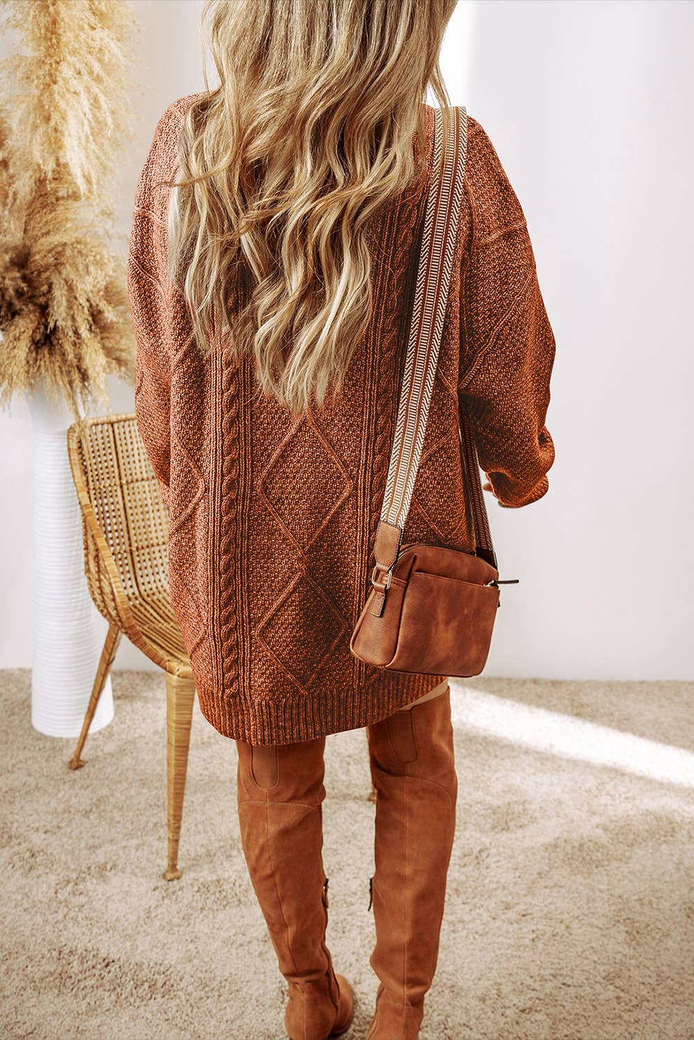 Grace Cable Knit Loose Fit Knit Sweater Dress | S-3XL