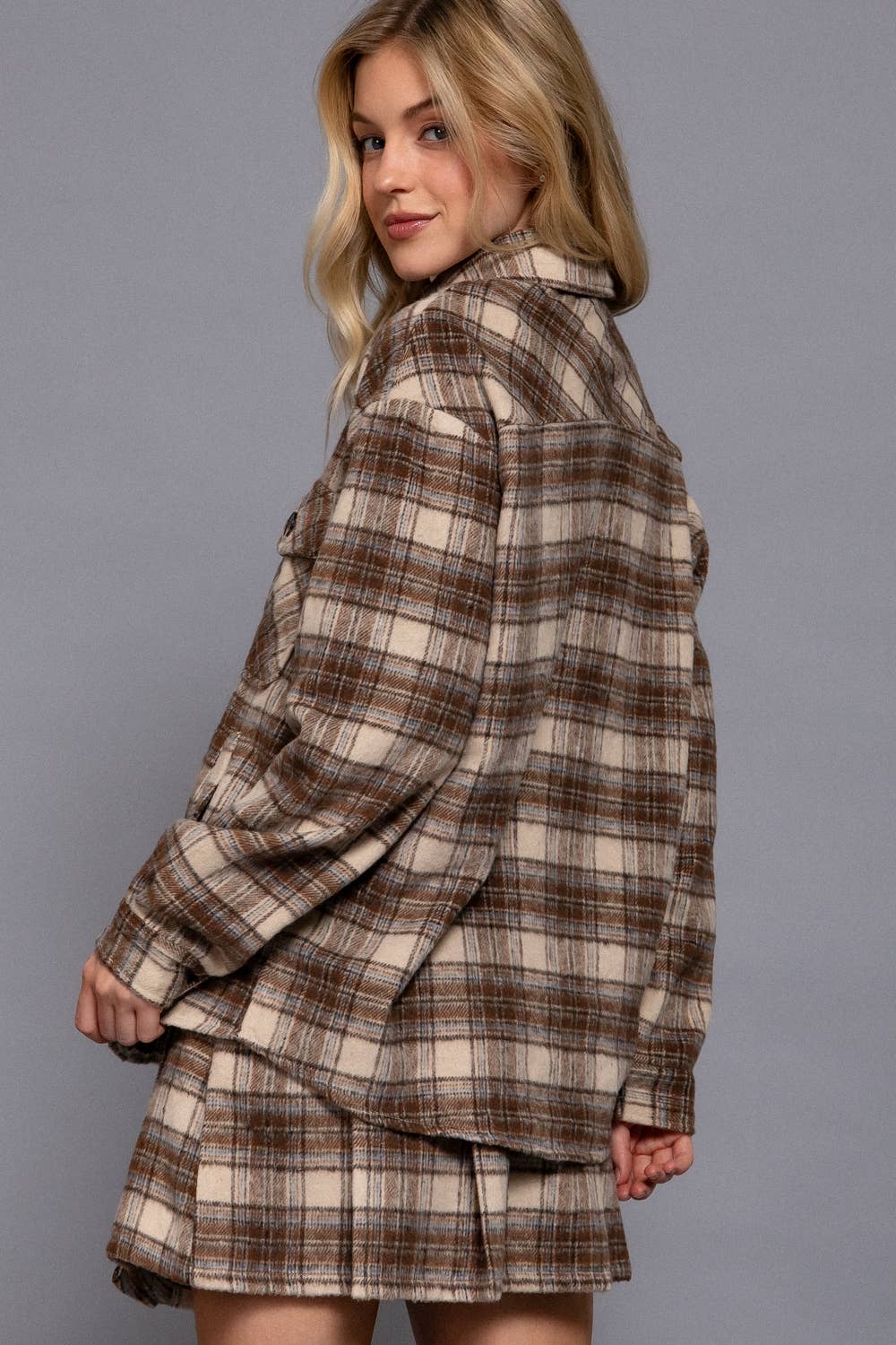 Long Sleeve Wool Blend Plaid Button Down Casual Jacket