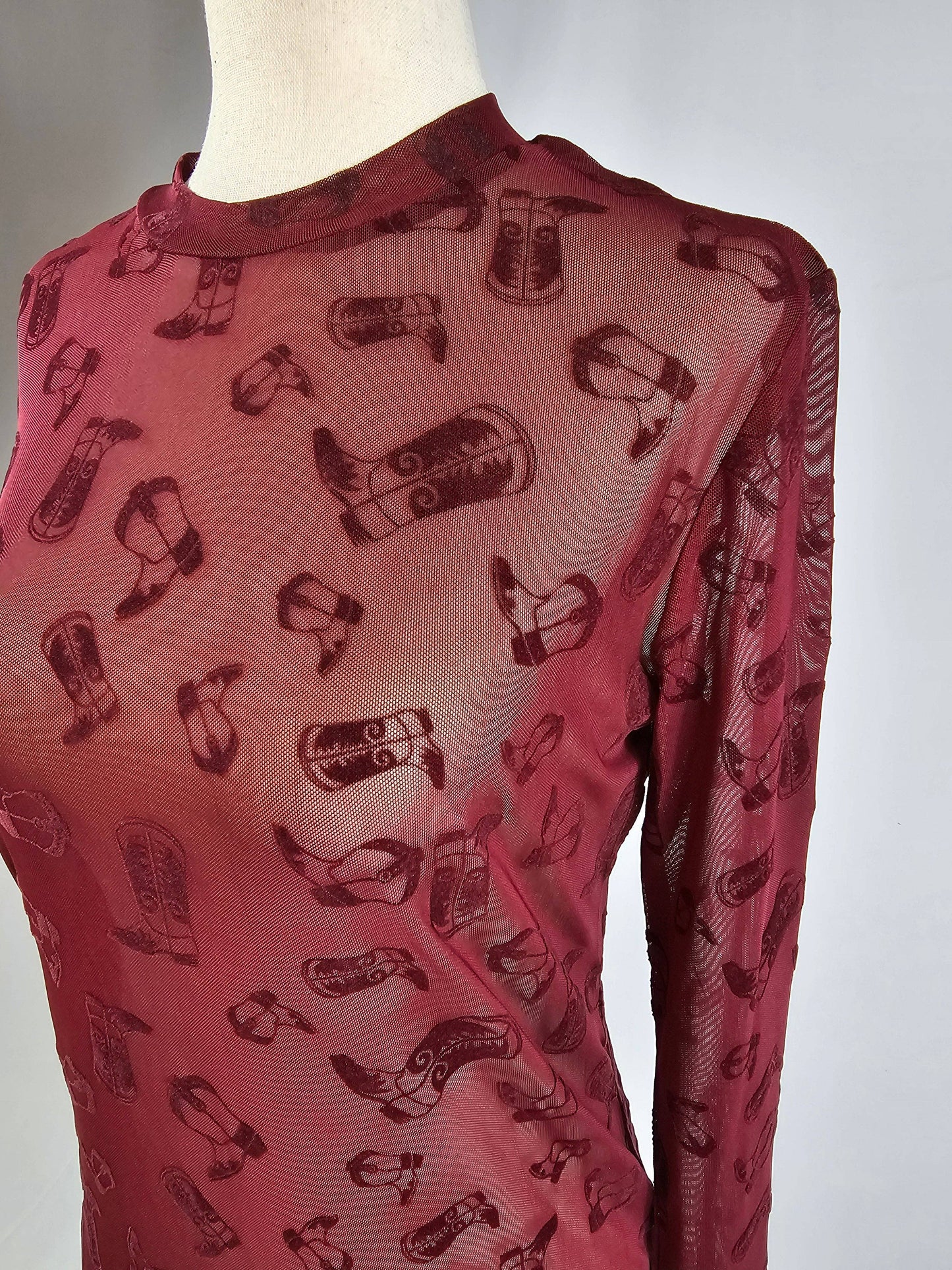 TZ102 Blame it on the Boots Velvet Mesh Top