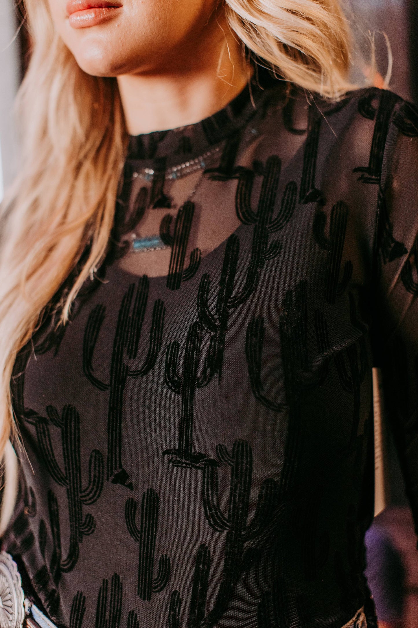 MK536 All About Cactus 3D Print Mesh Top Black