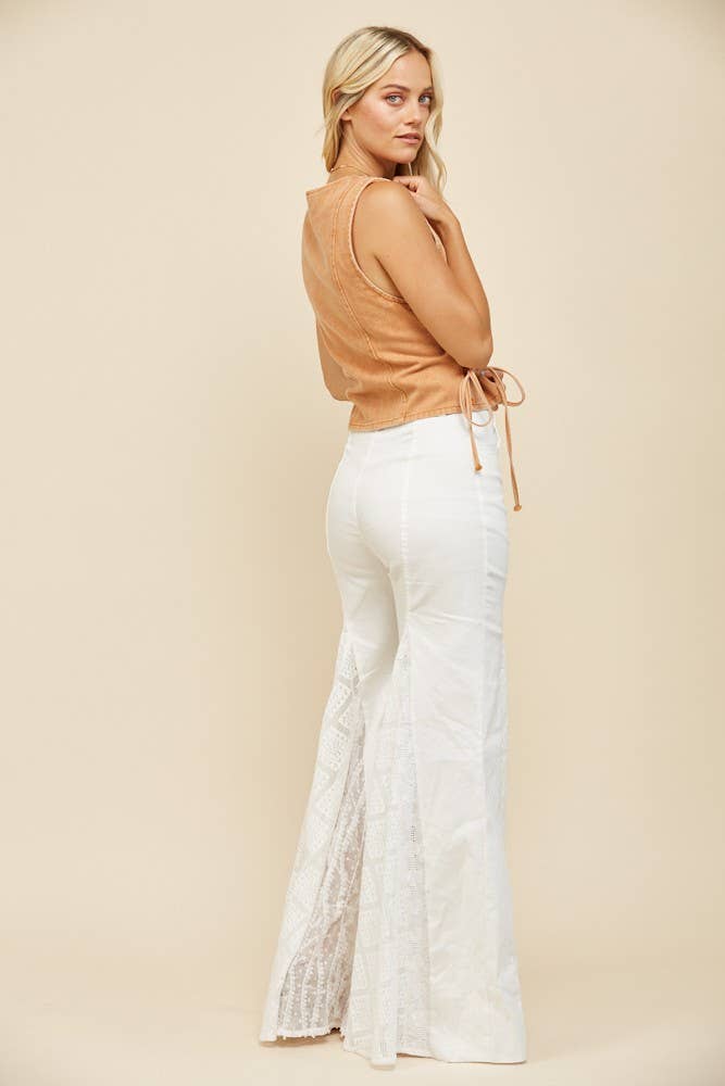 BOHO DENIM VEST TOP WITH LACE UP SIDES - W6402 RUST