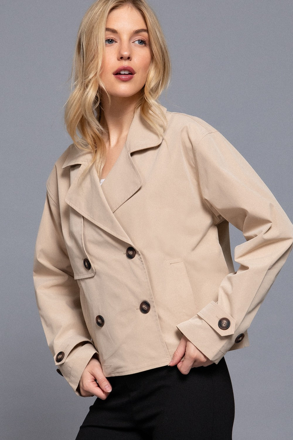 DOUBLE BREASTED SHORT TRENCH JACKET