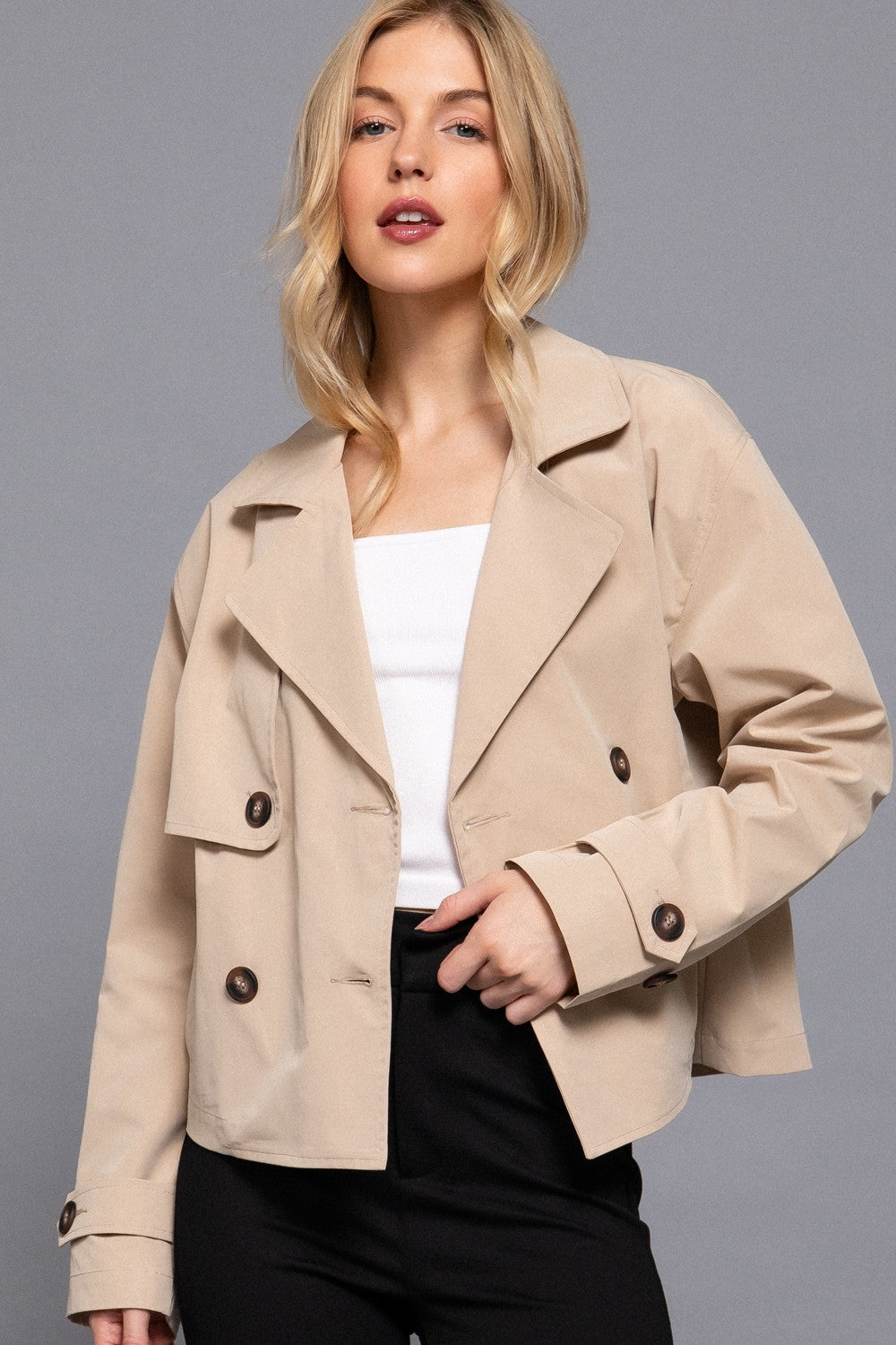 DOUBLE BREASTED SHORT TRENCH JACKET