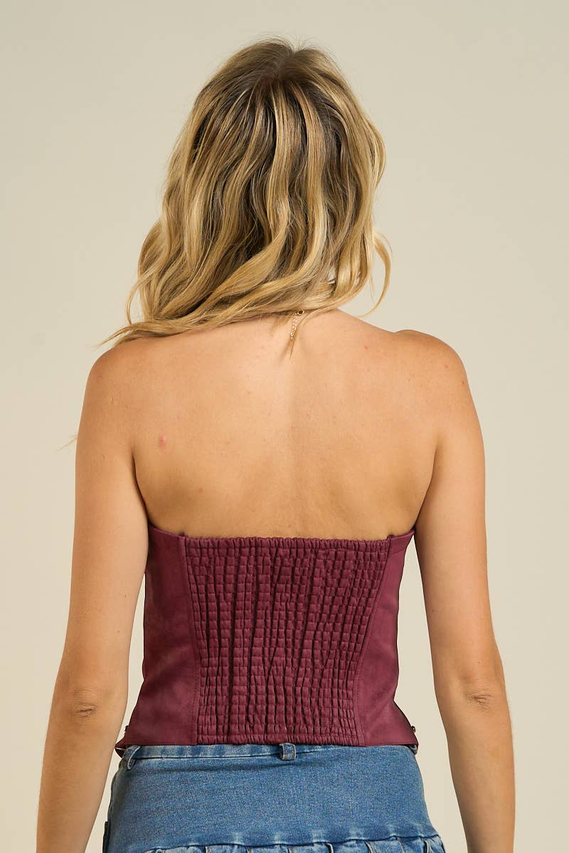 Faux Suede Studded Bustier Top