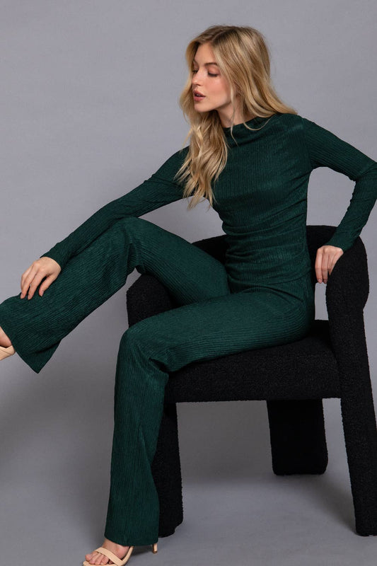 Long Sleeve Draped Top & Waist Band Flare Pants Set