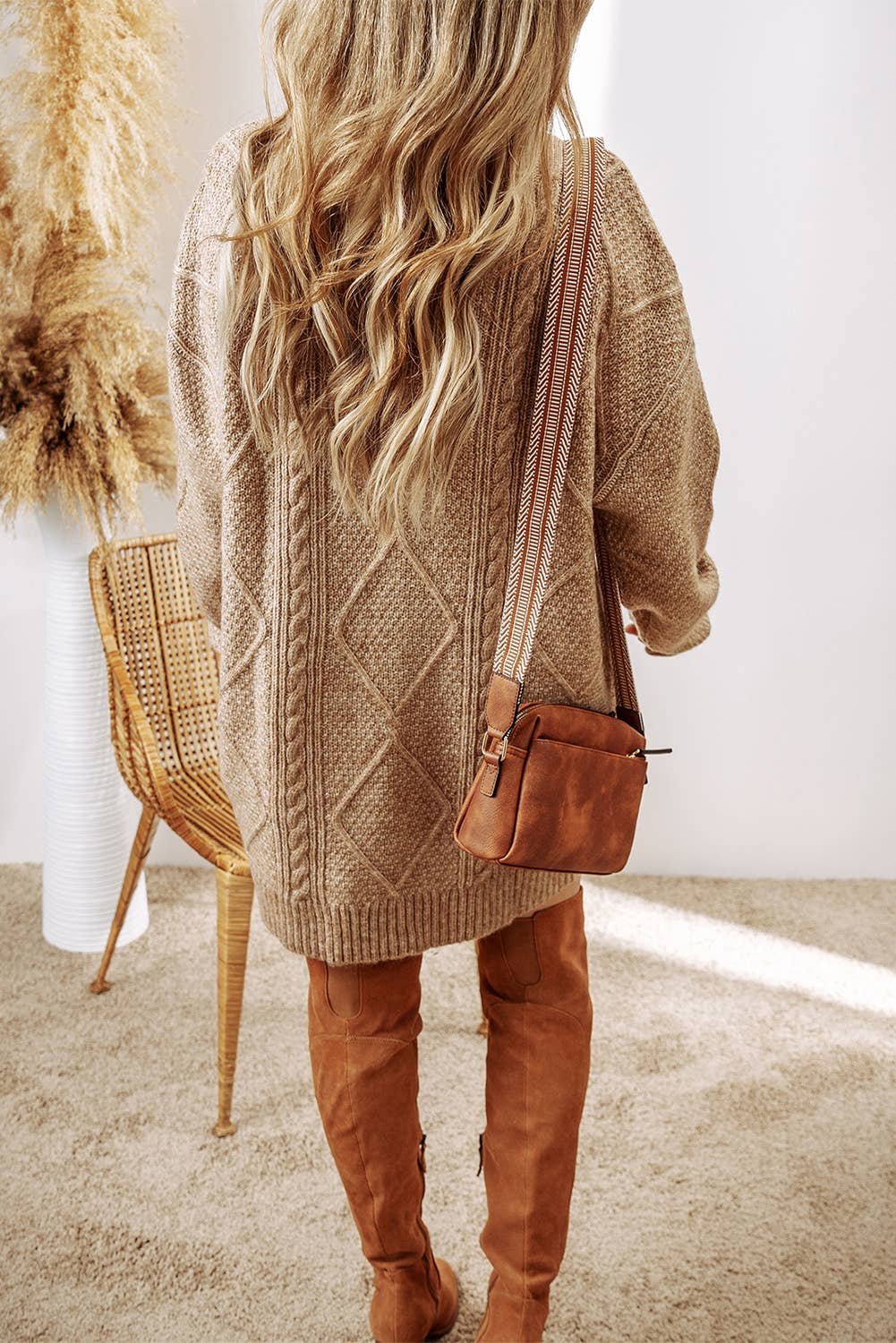 Grace Cable Knit Loose Fit Knit Sweater Dress | S-3XL