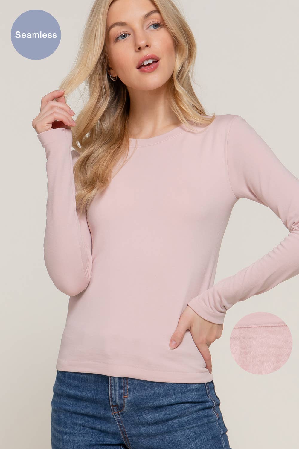 Long Sleeve Crew Neck Inner Fur Seamless Top