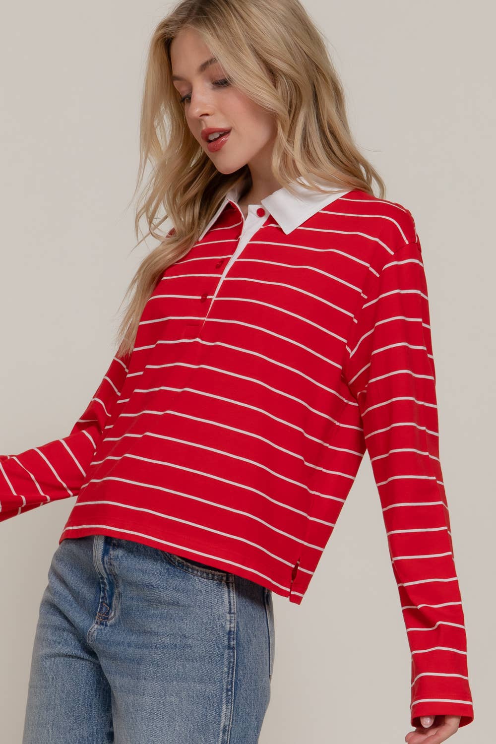 Long Sleeve Y/D Stripe Cotton Polo Shirt