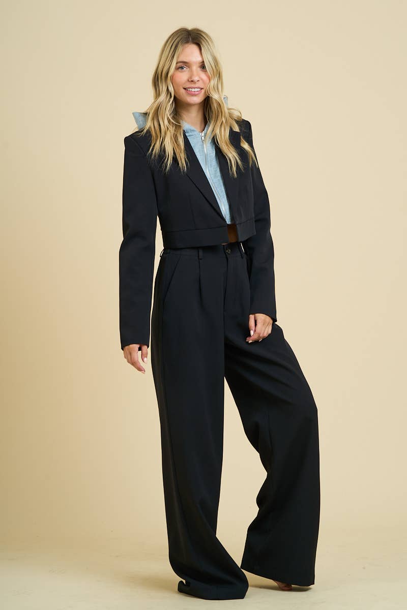 2706 + 6457 - CROPPED JACKET WITH INNER HOODIE TROUSER SET