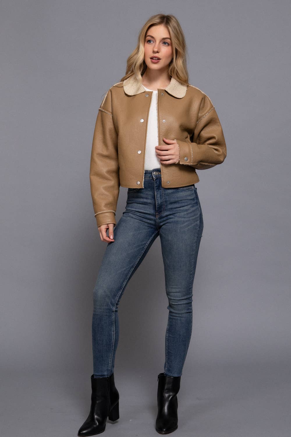 Long Sleeve Faux Leather Inner Fur Jacket