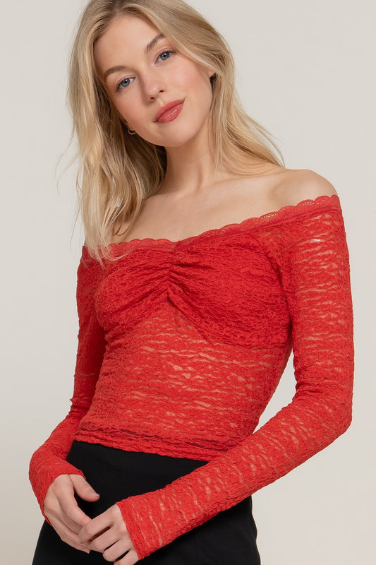 OFF THE SHOULDER STRETCH LACE TOP