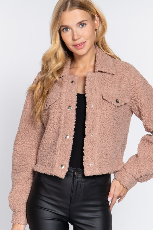 LONG SV POCKET FLAP BUTTON DOWN FAUX FUR JACKET