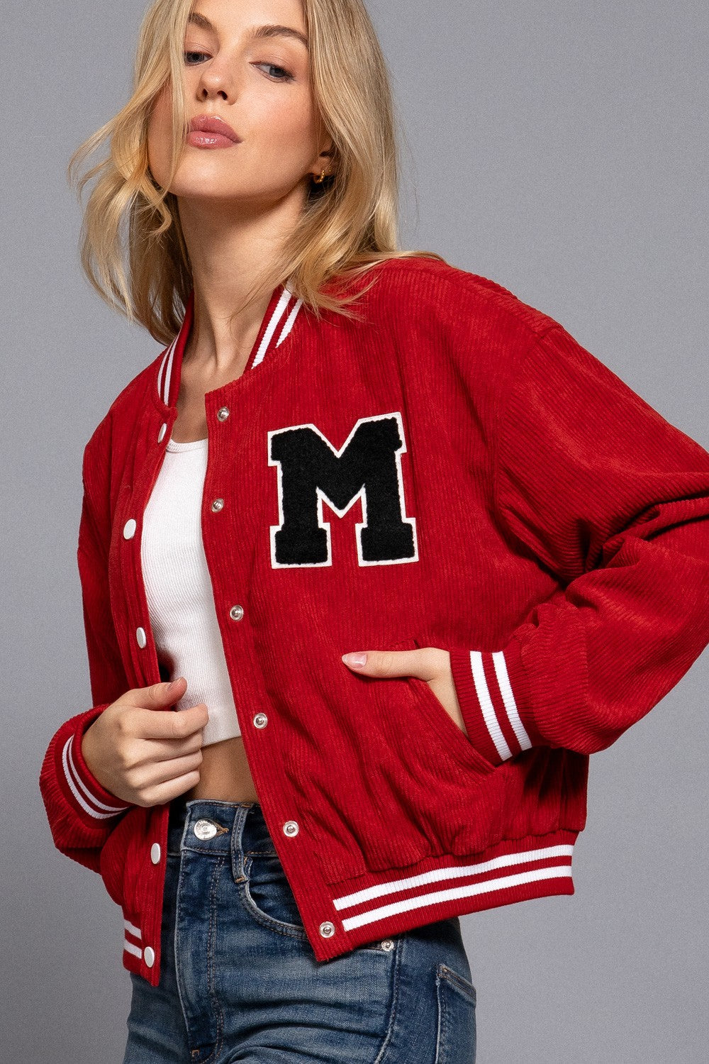 LONG SLV CODUROY VARSITY JACKET