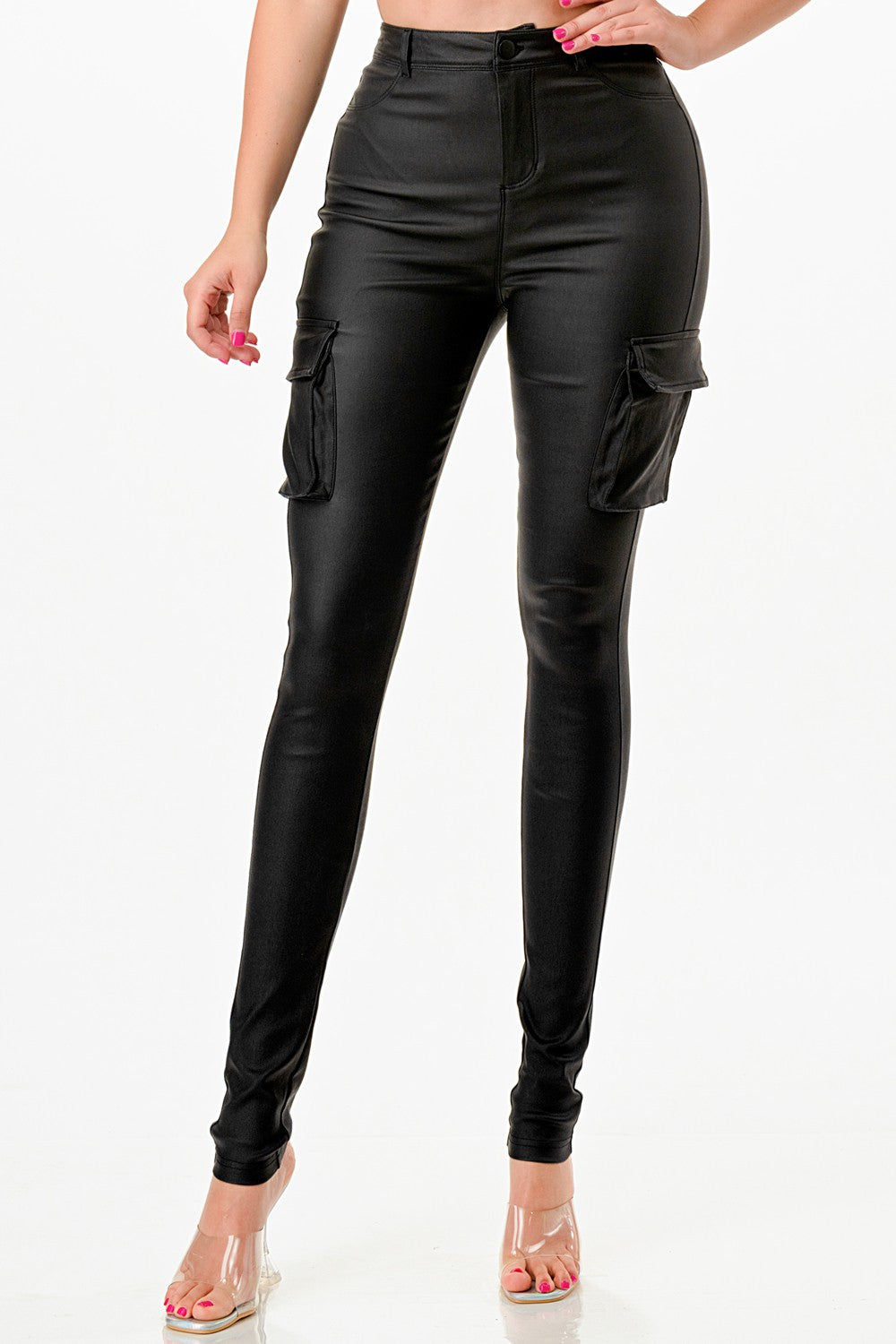 Matte PU Leather Cargo Pants