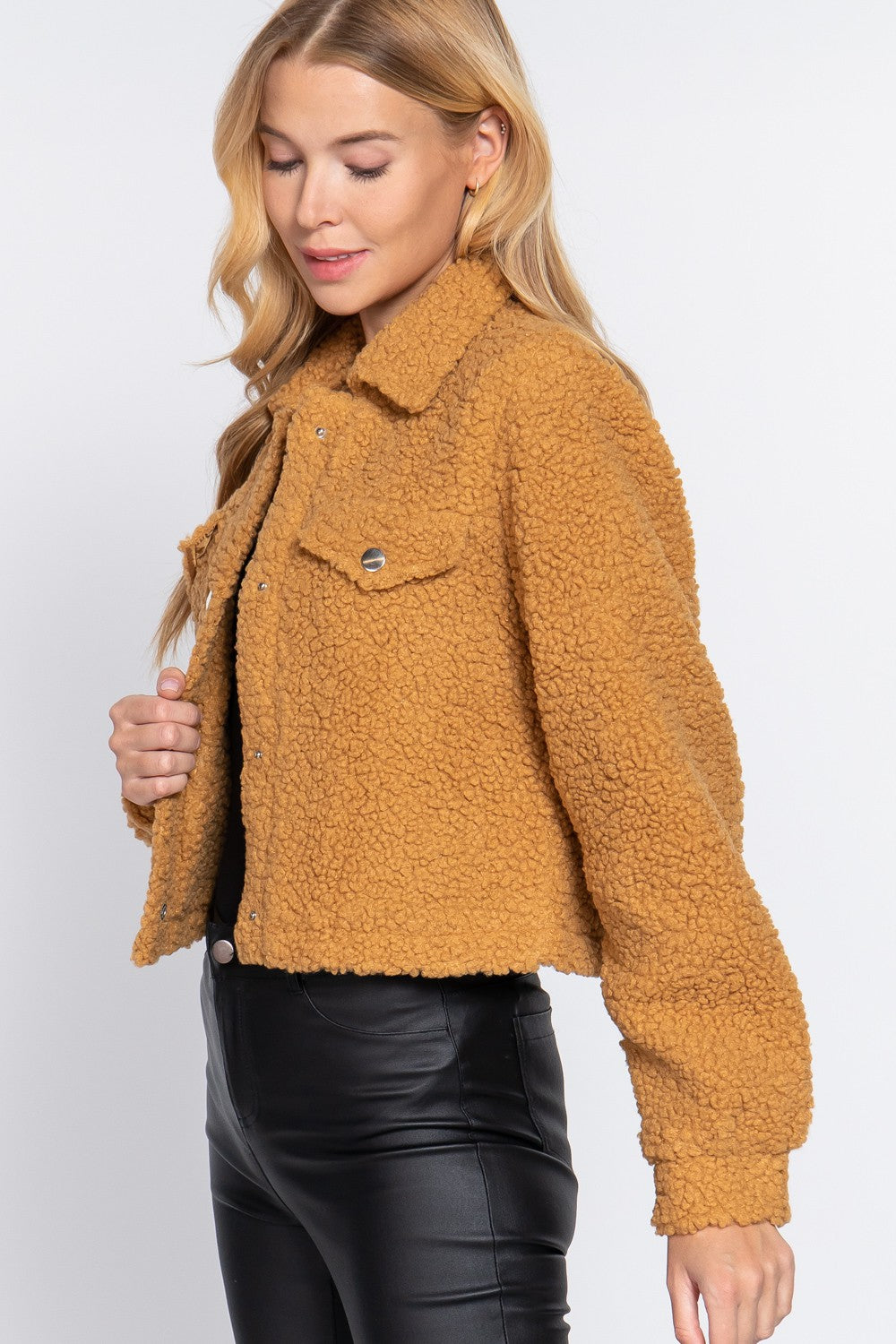 LONG SV POCKET FLAP BUTTON DOWN FAUX FUR JACKET