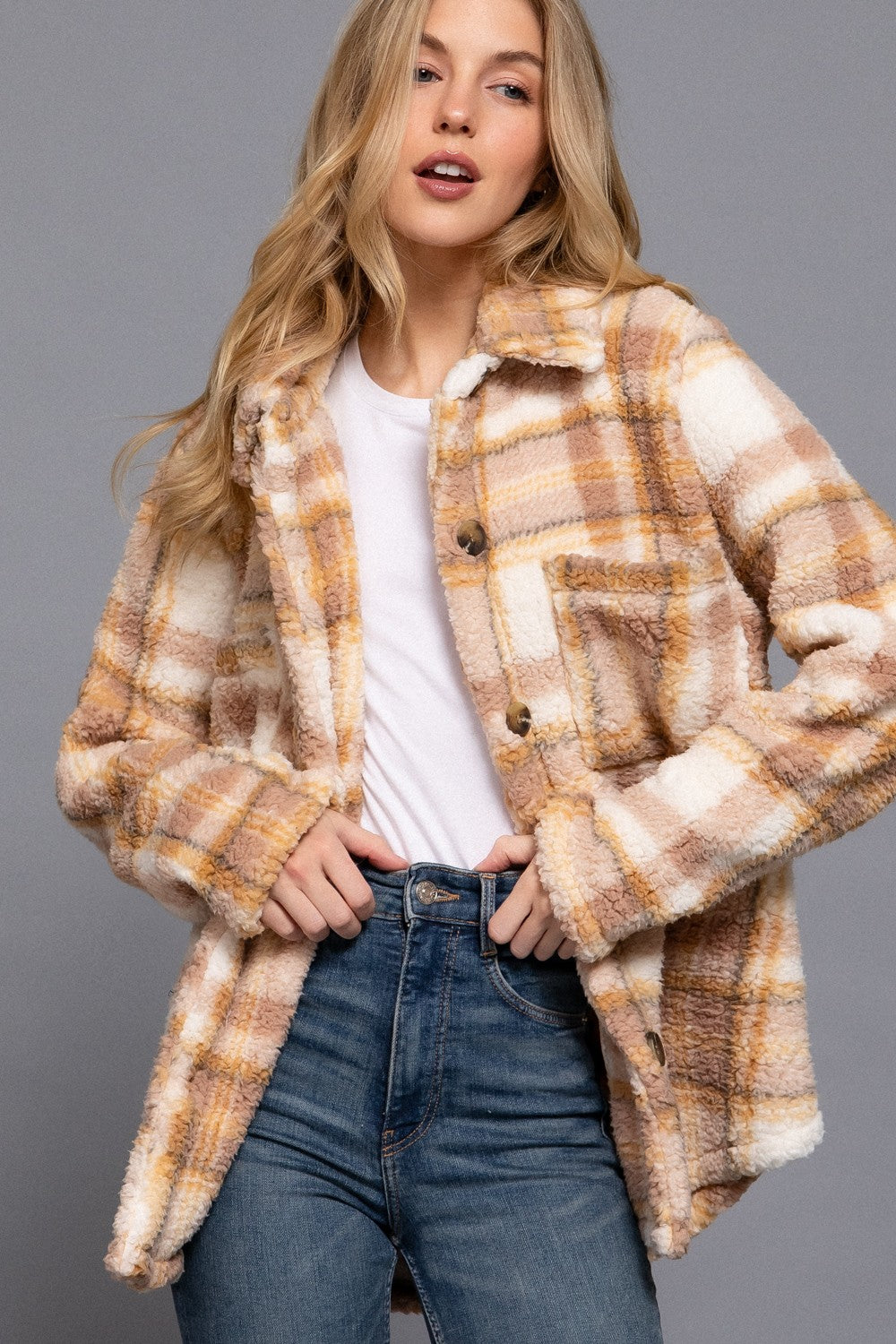 LONG SLV OVERSIZE PRINT FAUX FUR JACKET