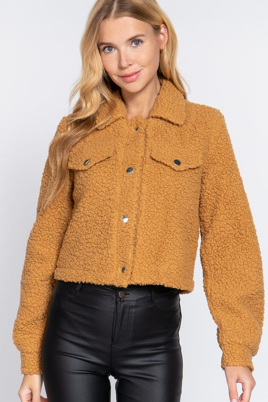 LONG SV POCKET FLAP BUTTON DOWN FAUX FUR JACKET